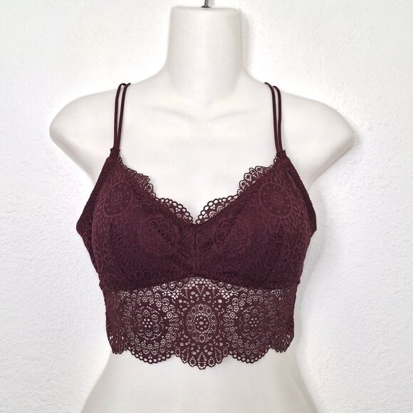Aerie Floral Lace Bralette Sz L Removable Pads Strappy Boho Whimsigoth Intimates - Picture 4 of 13